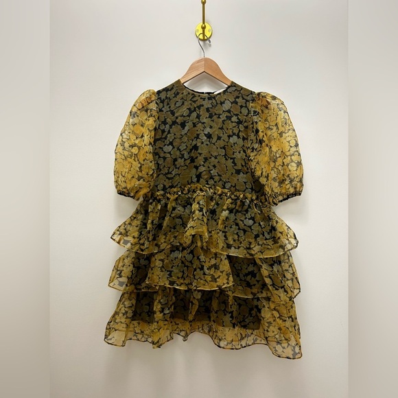 Ganni Yellow Puff Sleeve Mini Dress - Picture 2 of 7